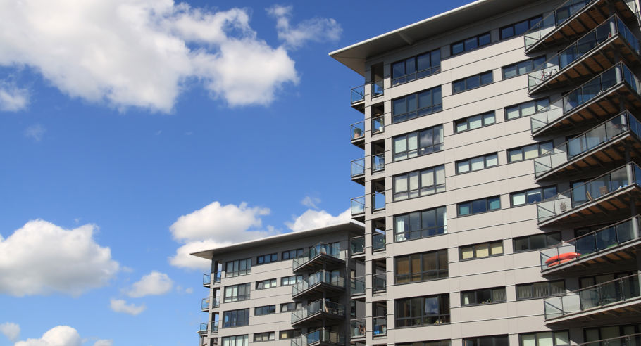 An architectual image of an apartment block