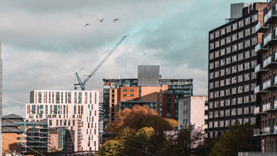 Apartments and office buildings in a city